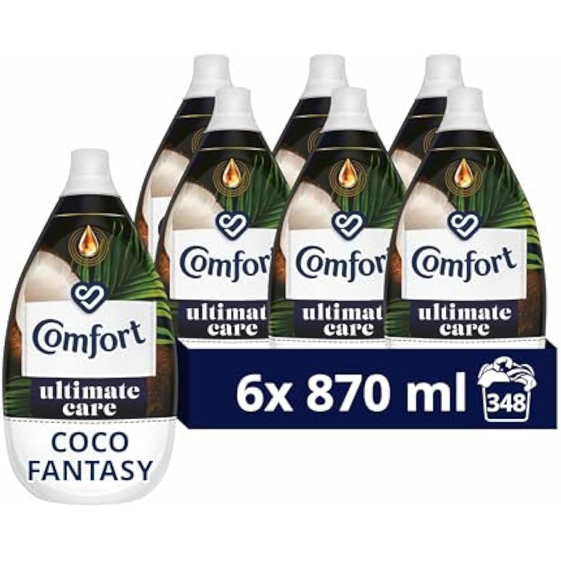Comfort Ultimate Care Coco Fantasy Ultra-Concentrated Fabric Conditioner bottle made of 100% recycled plastic* for complete clothes protection 6x 870 ml (348 washes)