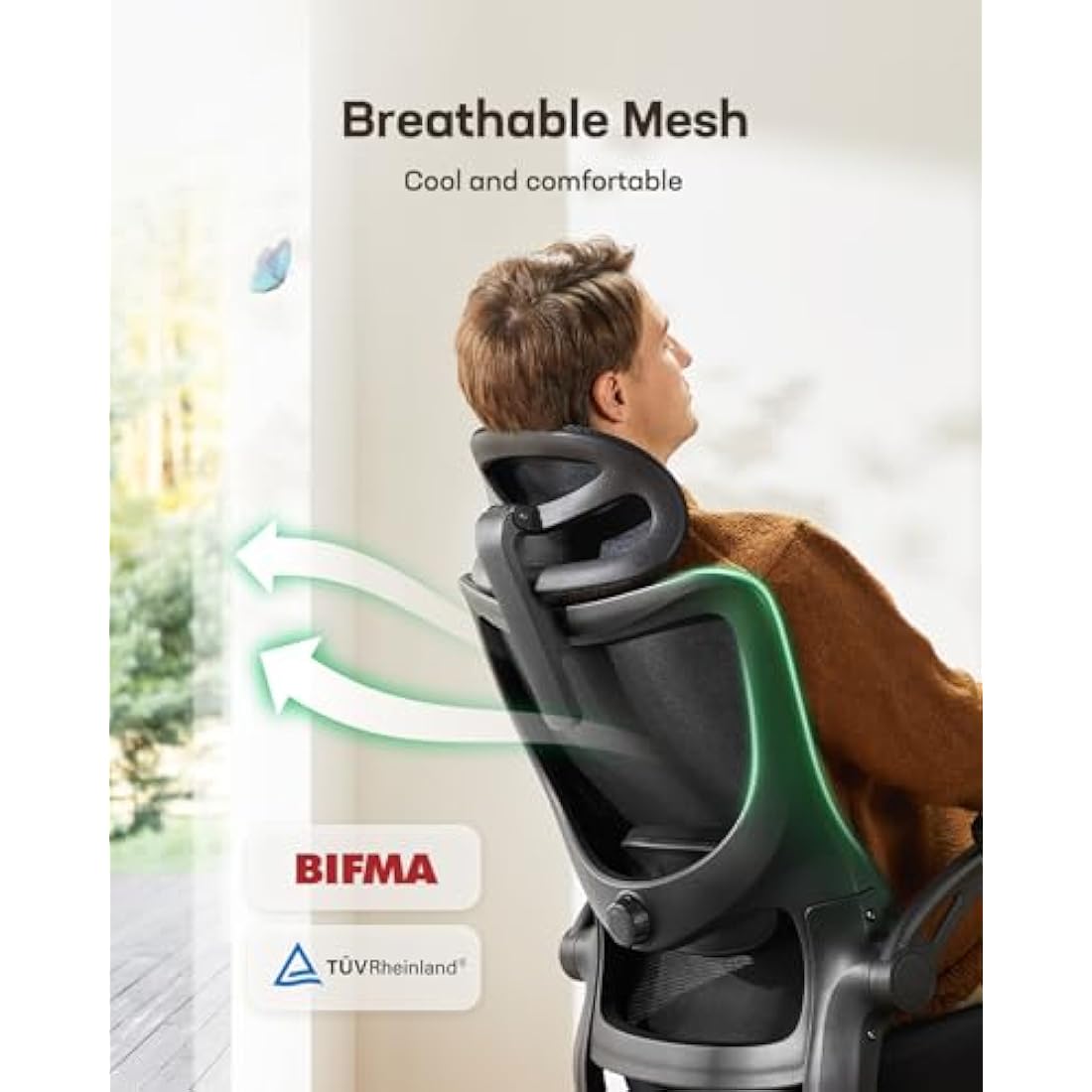 Marsail Ergonomic Office Chair: Computer Desk Chair with High Back Adjustable Lumbar Support 3D Armrests and Headrest 90°-130°Rocking Mesh Swivel Task Chairs for Home Office