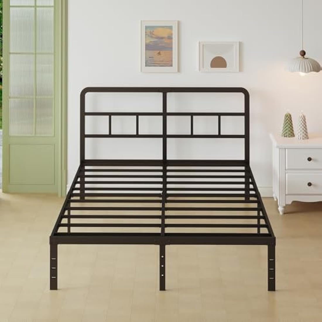 Lutown-Teen Super King Bed Frame 6ft with Curved Headboard, Heavy Duty Metal Bed Frames Super King Size with Steel Slats, 36 cm High, Ample Storage Underneath, Noise Free, Easy Assembly, Black