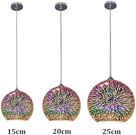 KRUIHAN 3D Firework Light Glass Pendant Light Shade Hanging Ceiling Lights E27 Base Coloured Chandelier for Bedroom,Living Room,Kitchen,25CM(Silver)