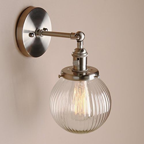 PathsOn 15cm Industrial Modern Vintage Retro Wall Lights, Loft Bar Kitchen Sconce Lights Lamp Fixture with Ribbed Globe Clear Glass Light Shade(Brushed)