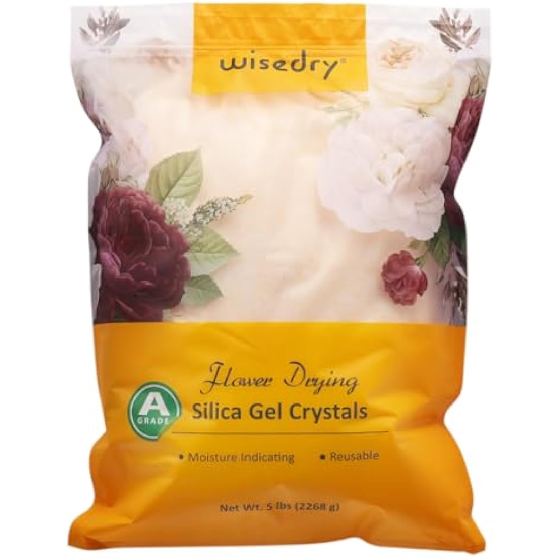 wisedry Silica Gel for Drying Flowers 5 LBS (2.2KG), Fine Crystals< 1mm, Color Indicating Desiccant, Reusable Silica Sand