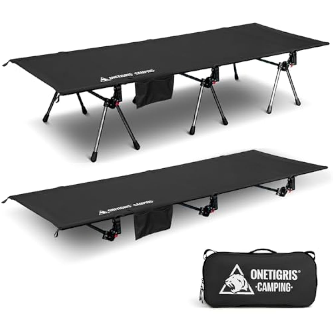 OneTigris SUPRANUBIS Camping Cot, Height Adjustable with Cot Leg Extenders, Strong Support 330lbs, Portable Folding Bed for Camping, Hiking, Travel, Truck, Beach, Office Nap (Black)