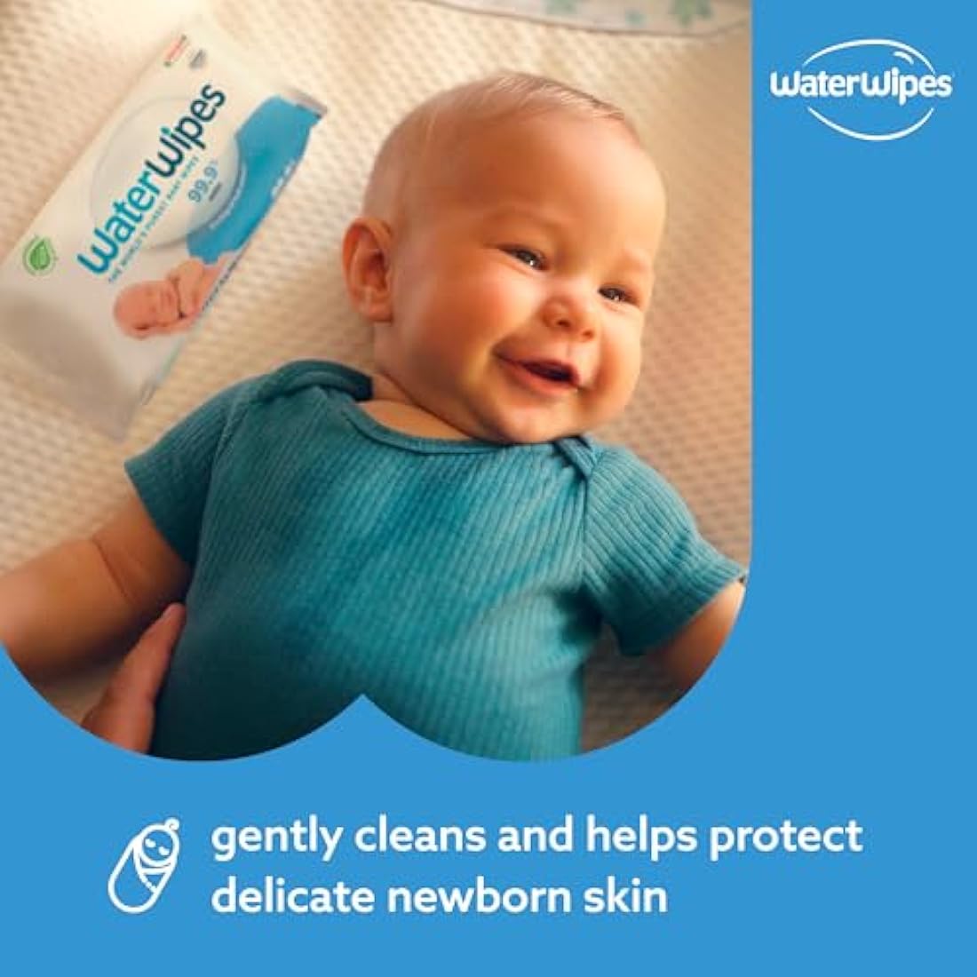 WaterWipes Sensitive+ Newborn & Baby Wipes, 720 Count (12 Packs), 3-In-1 Cleans, Cares, Protects, 99.9% Water, Unscented