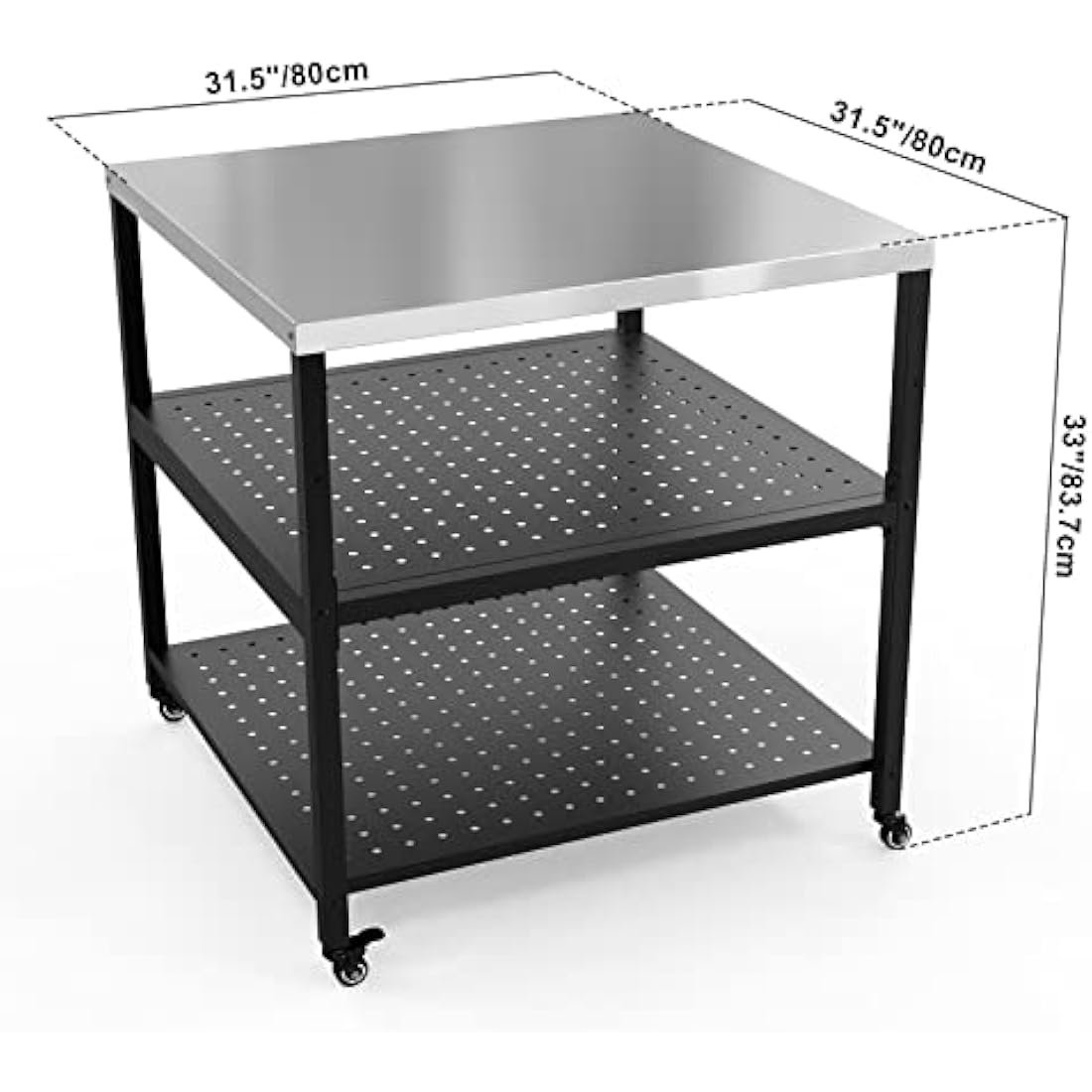 onlyfire Heavy Duty Pizza Oven Stand Table with Stainless Steel Surface and Wheels, Pizza Oven Accessories (80 x 80 x 83 CM)