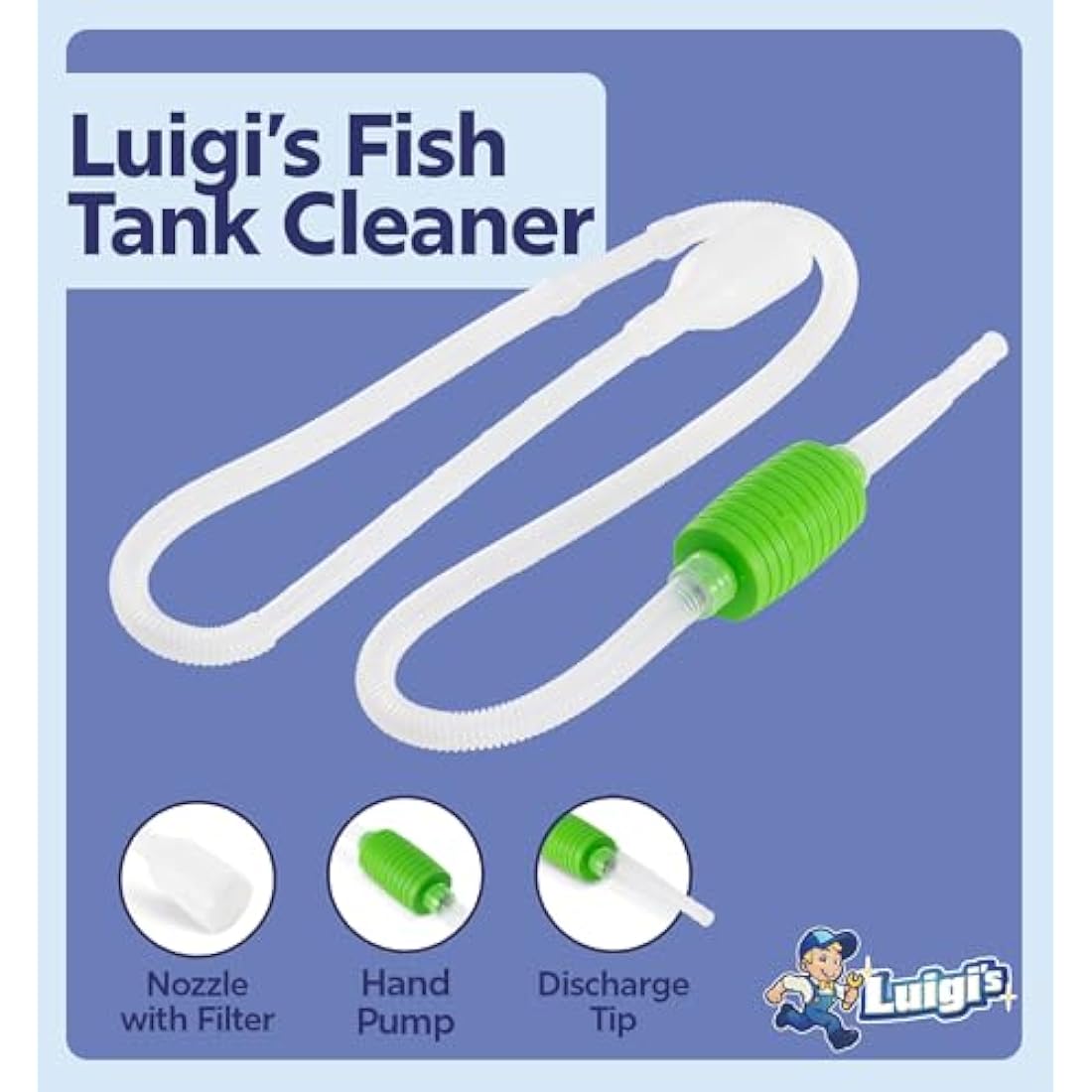 Luigi's Syphon Fish Tank Cleaner for Aquarium - Filtered Hand Vacuum Syphon Pump - 3-in-1 Water Changer and Gravel Washer for Fish Tank - Fish Tank Cleaning Kit