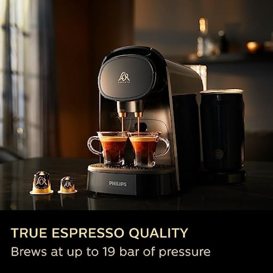 L'OR BARISTA Original Latte Coffee Capsule Machine & Milk Frother by Philips, for Double or Single Capsule, Black (LM8014/60)