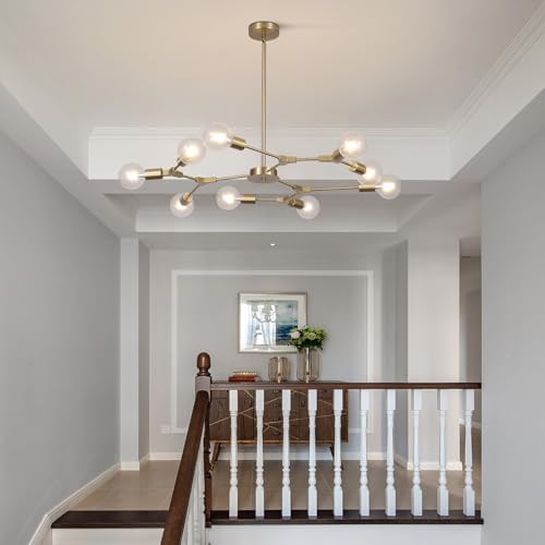 Modo Lighting Modern Sputnik Chandelier Light 9 Lights Gold Ceiling Mid Century Pendant Light for Kitchen Living Room (Gold)