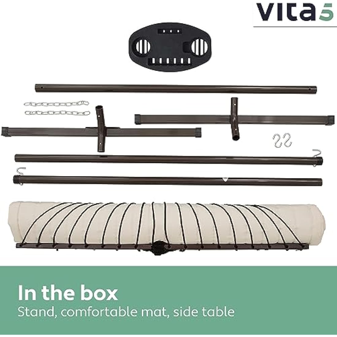 Vita5 Hammock Stand with Sidetable, Garden Hammocks 2 Persons, Side Table & Detachable Pillow, Heavy Duty 200kg Capacity, Indoor and Outdoor Hammock for Patio, Pool or Backyard (Beige)