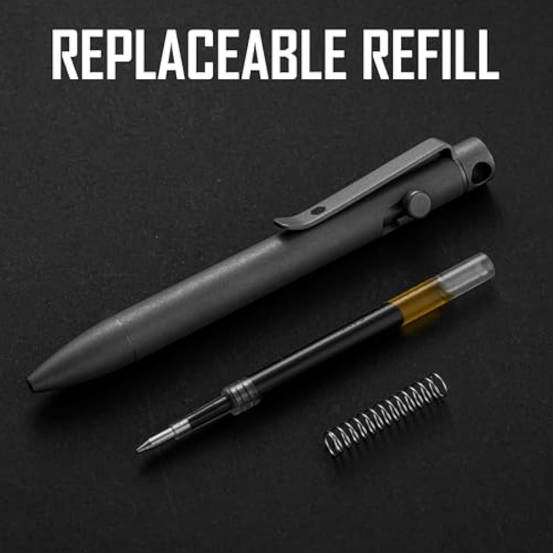 KeyUnity KP03 Ballpoint Pen with Clip, EDC Pocket Pen Titanium Alloy Retractable Ballpoint Pen for Daily Use, (Stonewashed)