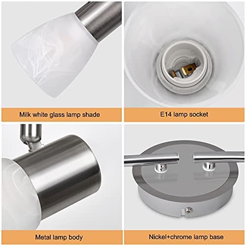 Unikcst Modern LED Ceiling Light Rotatable 6 Way Spotlight Bar Brushed Nickel Spots Fitting for Kitchen Living Room with 6X 4W E14 Bulbs Warm White