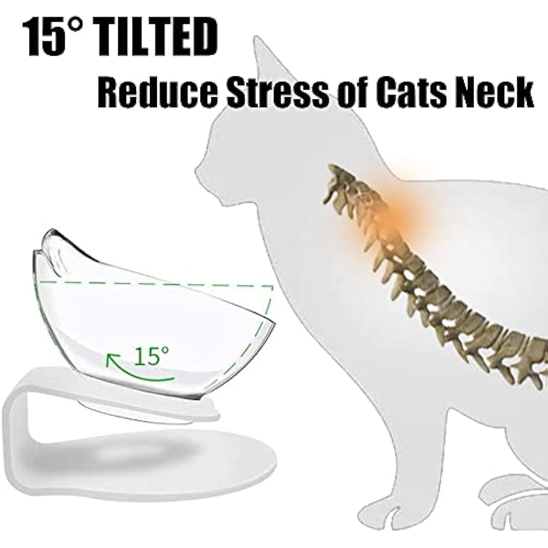 Raised Cat Bowl with Stand, 15° Tilted Cat Bowls for Kittens Elevated Cat Bowl Anti Vomiting Double Cat Bowls Plastic Transparent Cat Feeding Bowl