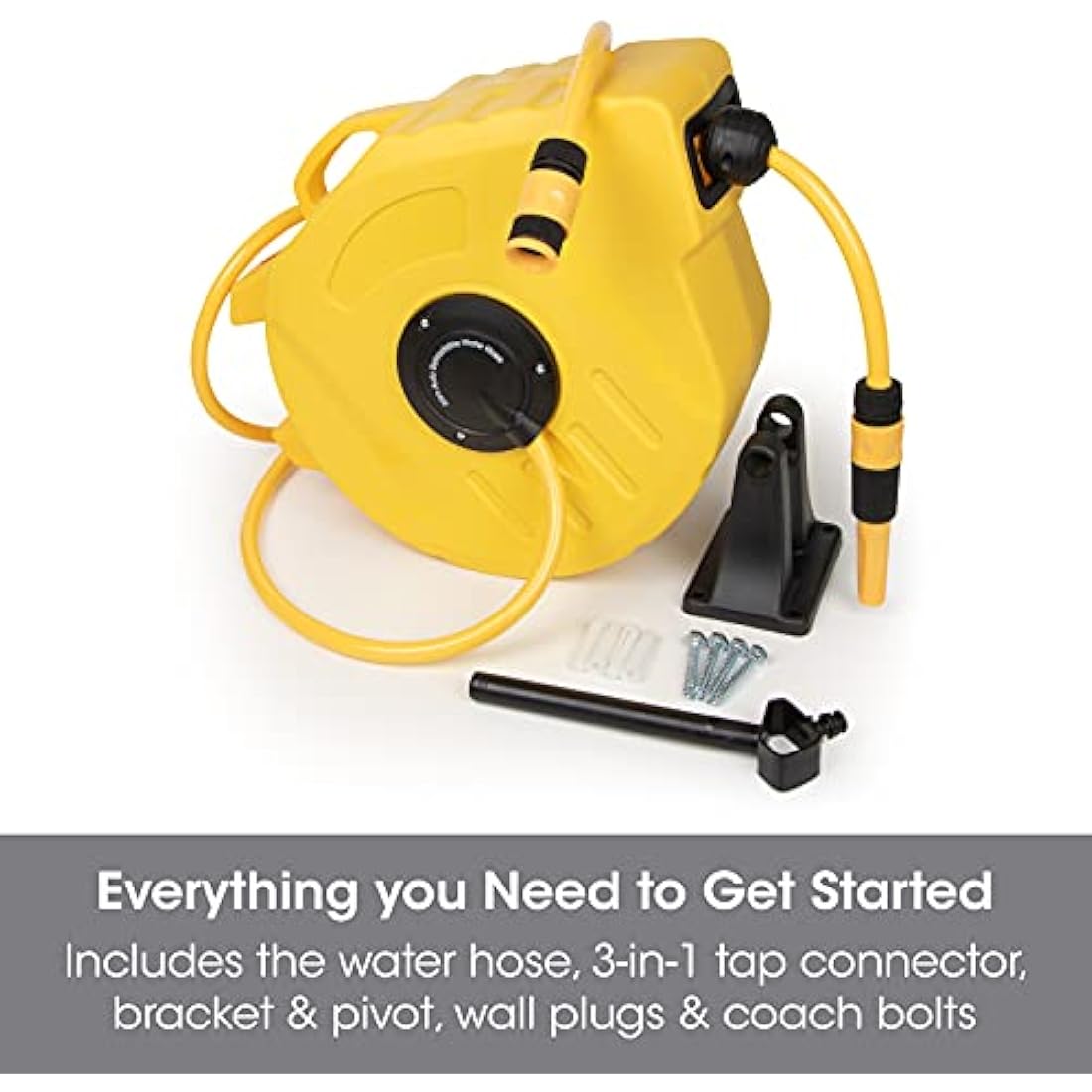 Garden Hose Pipe, 20M, Wall Mounted Hose Reel, Auto Retractable Hose Pipe, Portable 180° Swivel 2-in-1 Jet or Spray, Auto Locking System, Garden Hose Spray Gun