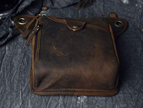 Le'aokuu Mens Genuine Leather Messenger Shoulder Bag Waist Bag Pack Drop Leg Bag Motorcycle 833