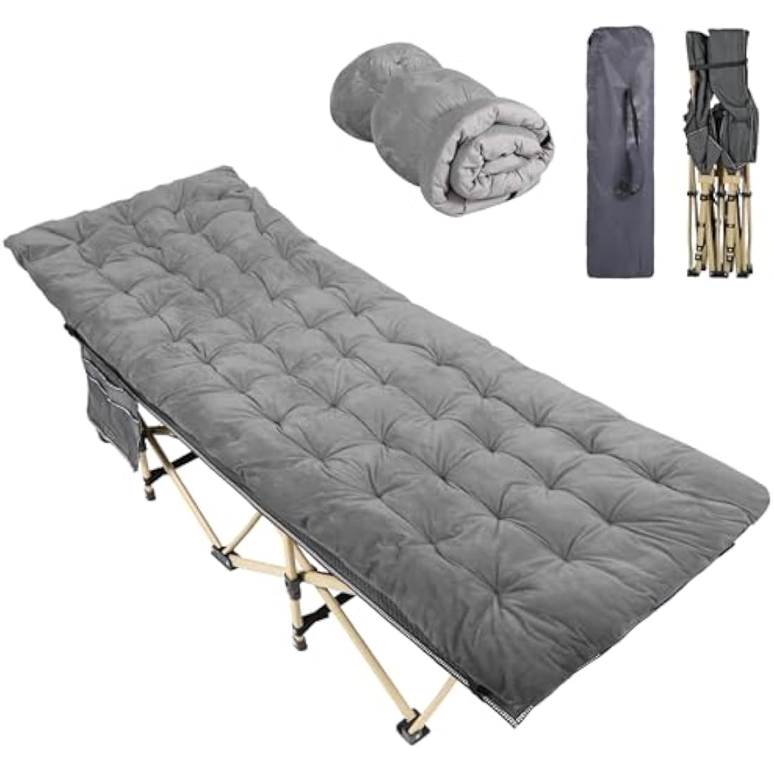 REDCAMP Folding Camping Beds for adults, Heavy Duty Sturdy Camp Bed with Thick and Soft Mattress, Stronge Thicker Tubes Sleeping Bed Outdoor Travel Office, Grey with Thicker Pad