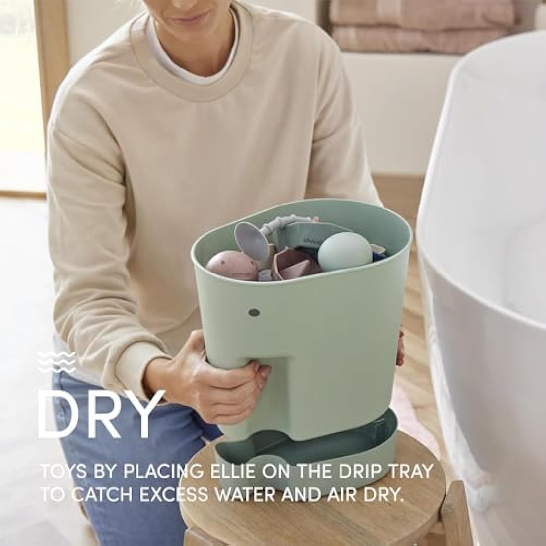 Shnuggle Ellie Bath Toy Storage Scoop | Baby & Toddler Bath Toy Drying Caddy with Drip Tray - Blush