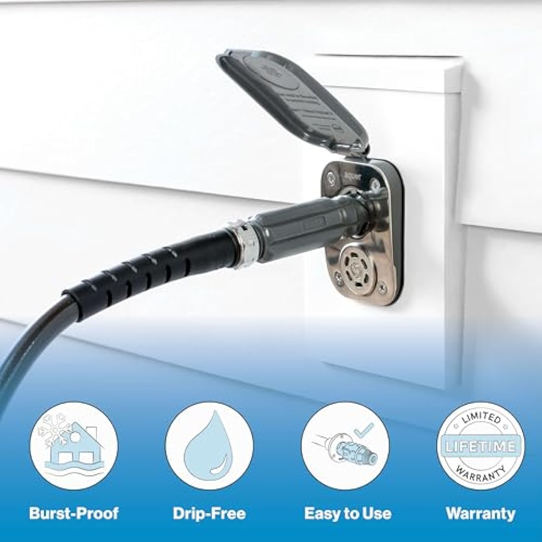 Aquor House Hydrant V2+ Frost-Free Outdoor Garden Faucet with Quick Connect and Anti-Siphon, 8 inch, Slate Gray Polymer