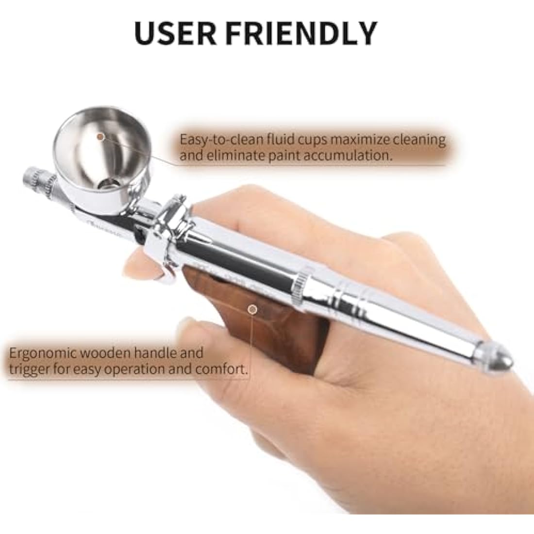 Bucasso Airbrush Kit, Air Brush Spray Gun with 0.3mm/0.5mm/0.8mm Needles/Nozzle Sets, 3cc/7cc/11cc Replaceable Fluid Cup for Painting Model Nails Cake Tattoo Makeup (Walnut01)