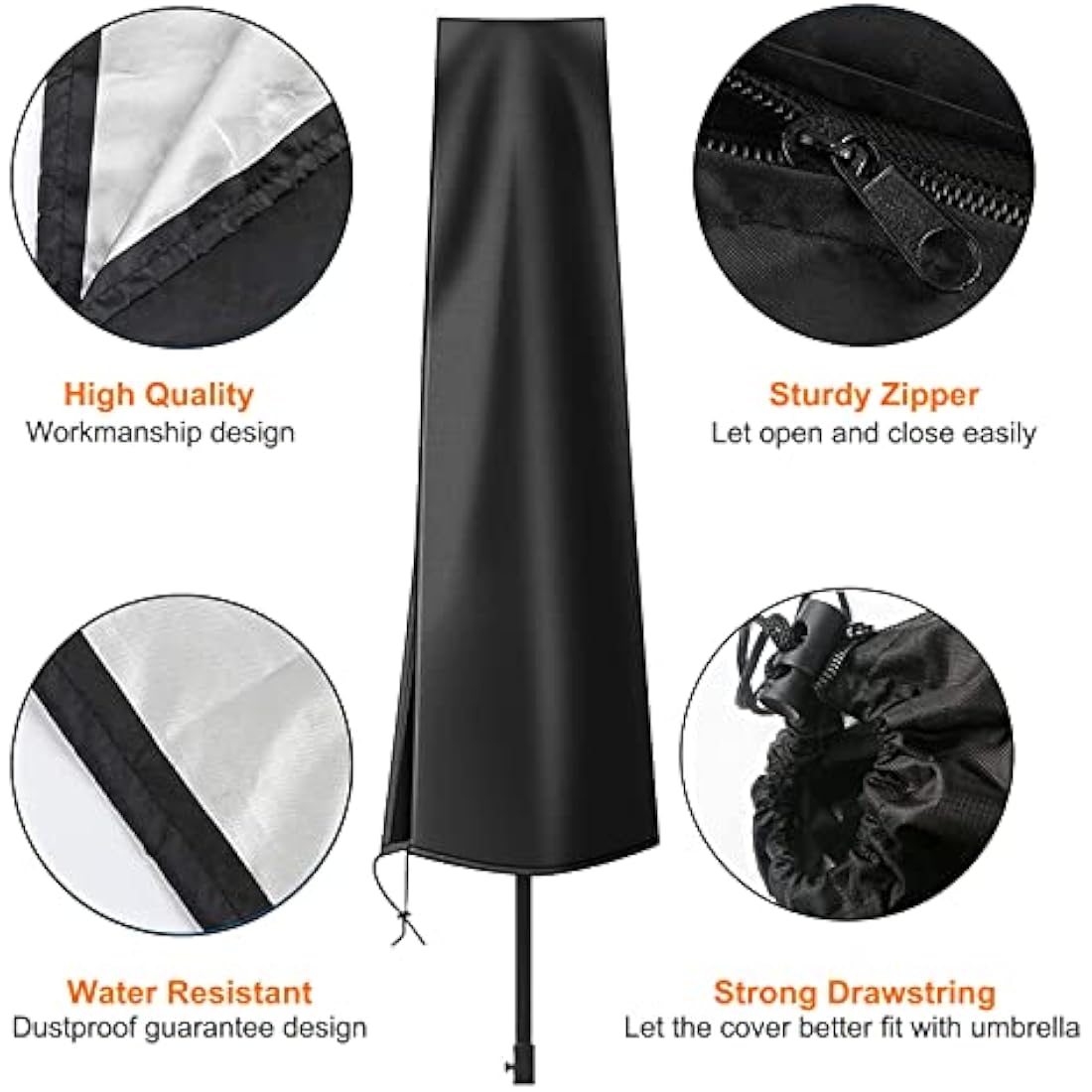 OKPOW Parasol Covers Waterproof 600D Oxford Fabric Patio Umbrella Cover with Zip (190 * 30 * 50cm), for 2m 2.2m 2.3m 2.4m 2.5m 2.7m 2.8m 3m Garden Outdoor Umbrella (Black)