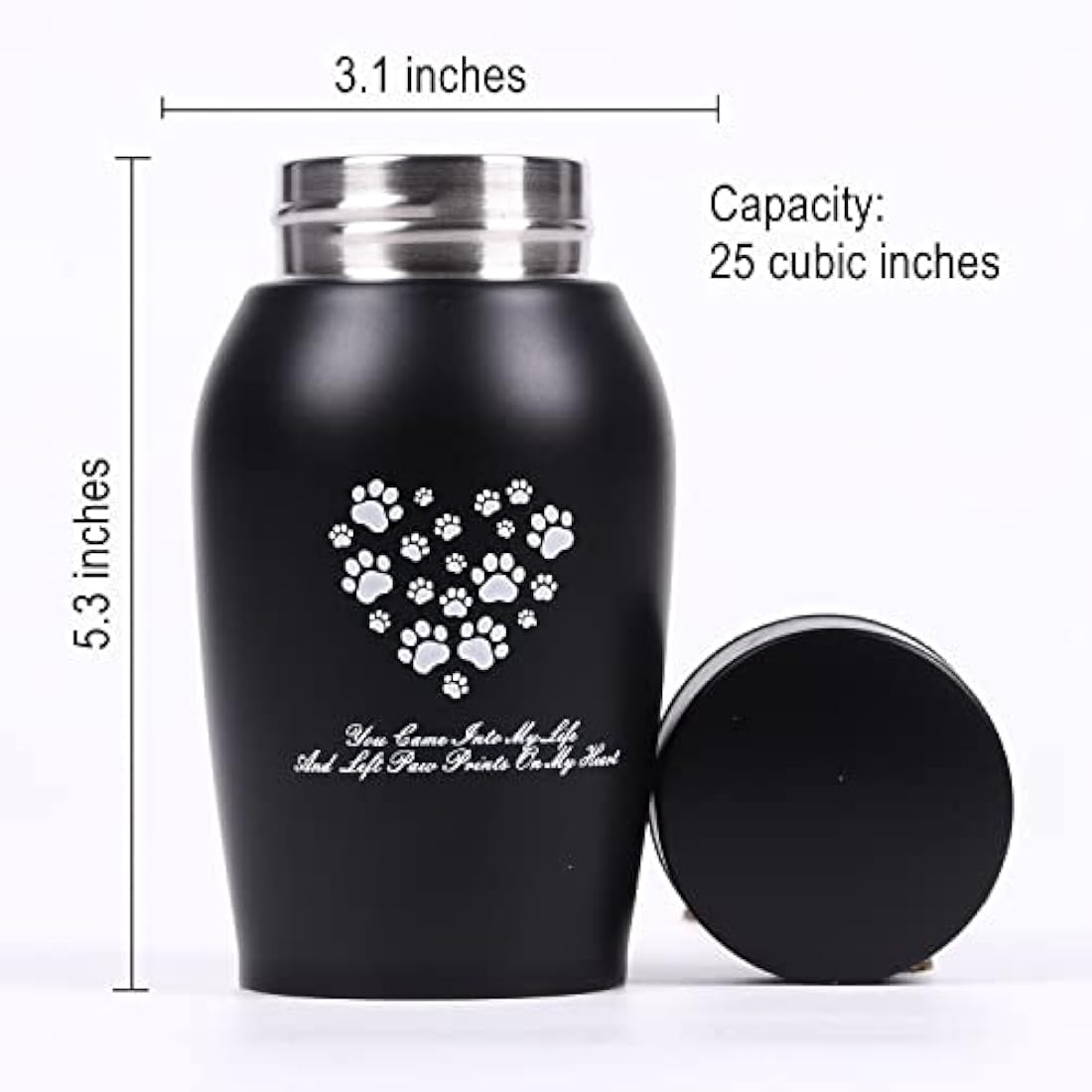 Paw Print Keepsake Urns - Pet Memorial Urns for Dog & Cat Ashes (Small, Black)