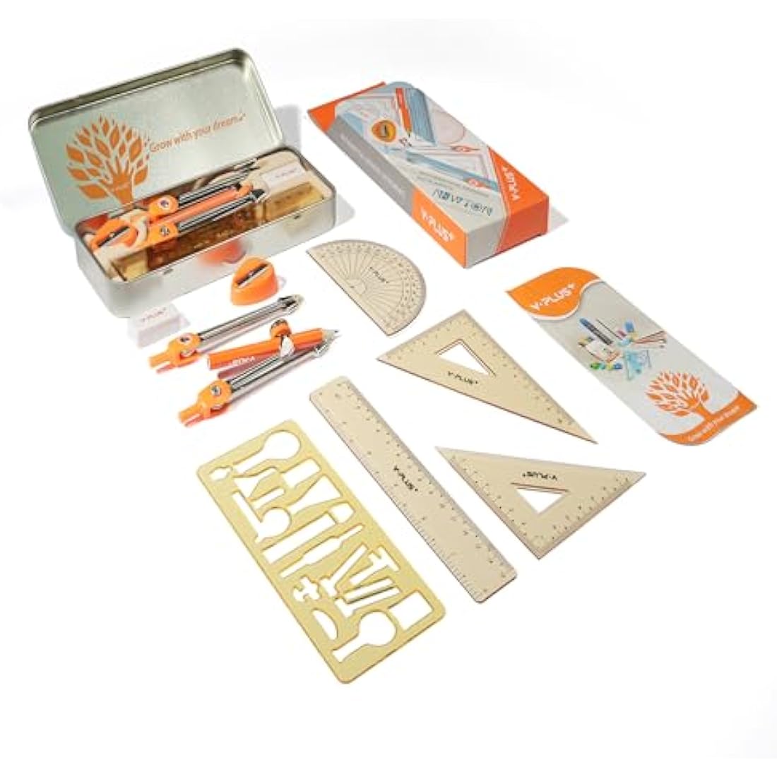 YPLUS Geometry Set for Students, Math Protractor Compass with Rulers, Box of Protactor Kit for Class Supplies and School, 11 Pcs