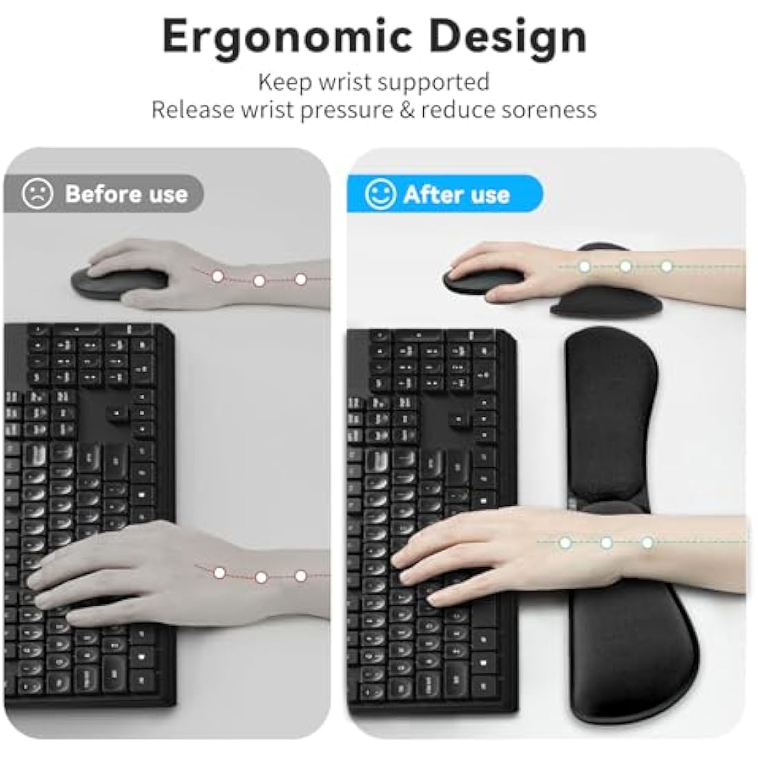 ZIBLY Wrist Rest Keyboard and Mouse Set - Non-Slip Ergonomic Wrist Cushion Support Pad - Easy Typing, Pain Relief – Premium Silky Gel Memory Foam for Work from Home Gaming Computer Laptop