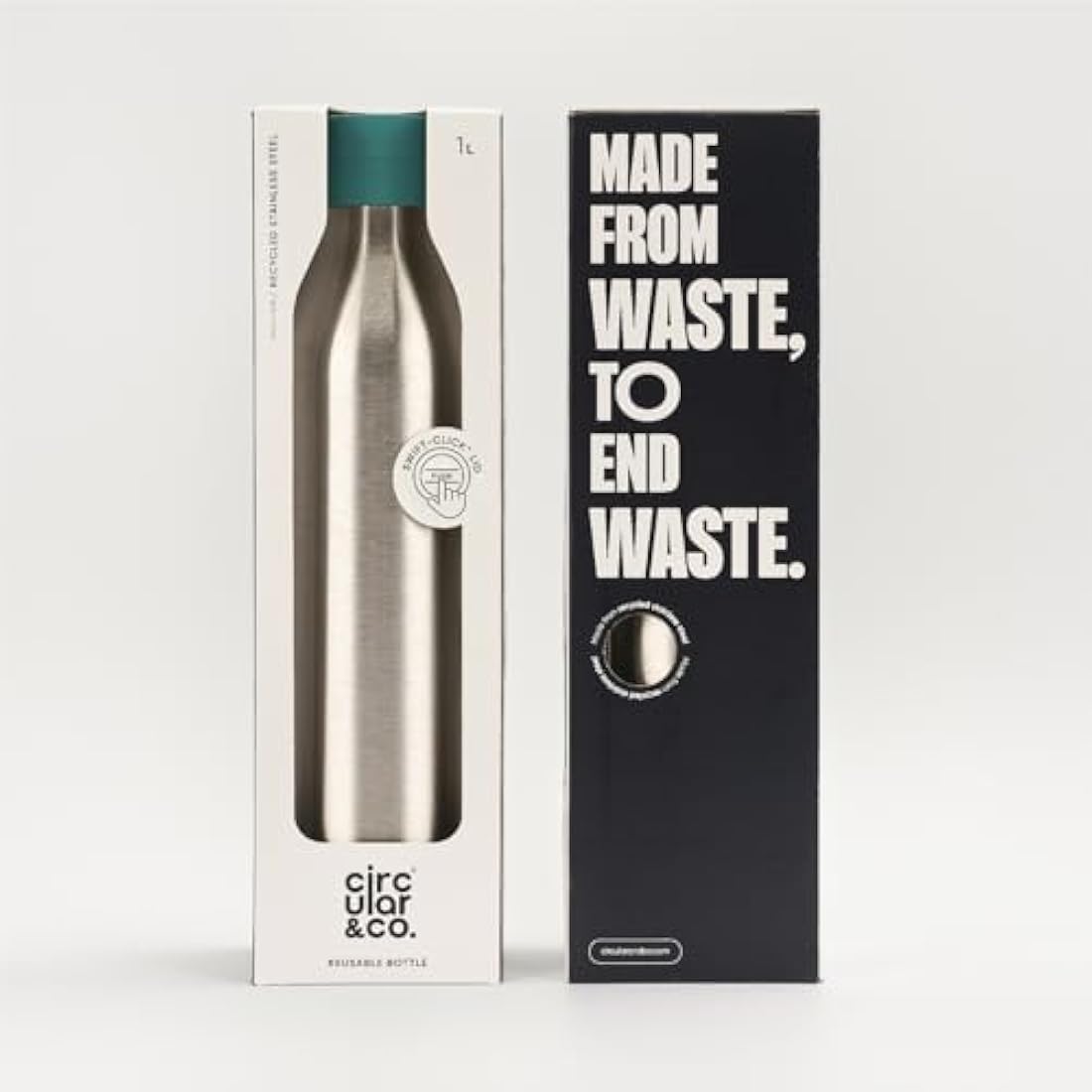 Circular & Co 1L/1000ml Recycled Stainless Steel Reusable Drinks Water Bottle – Insulated, Double Walled, Ecofriendly – Leakproof Lockable Lid – Dishwasher Safe, BPA & Melamine Free (Aquamarine Green)
