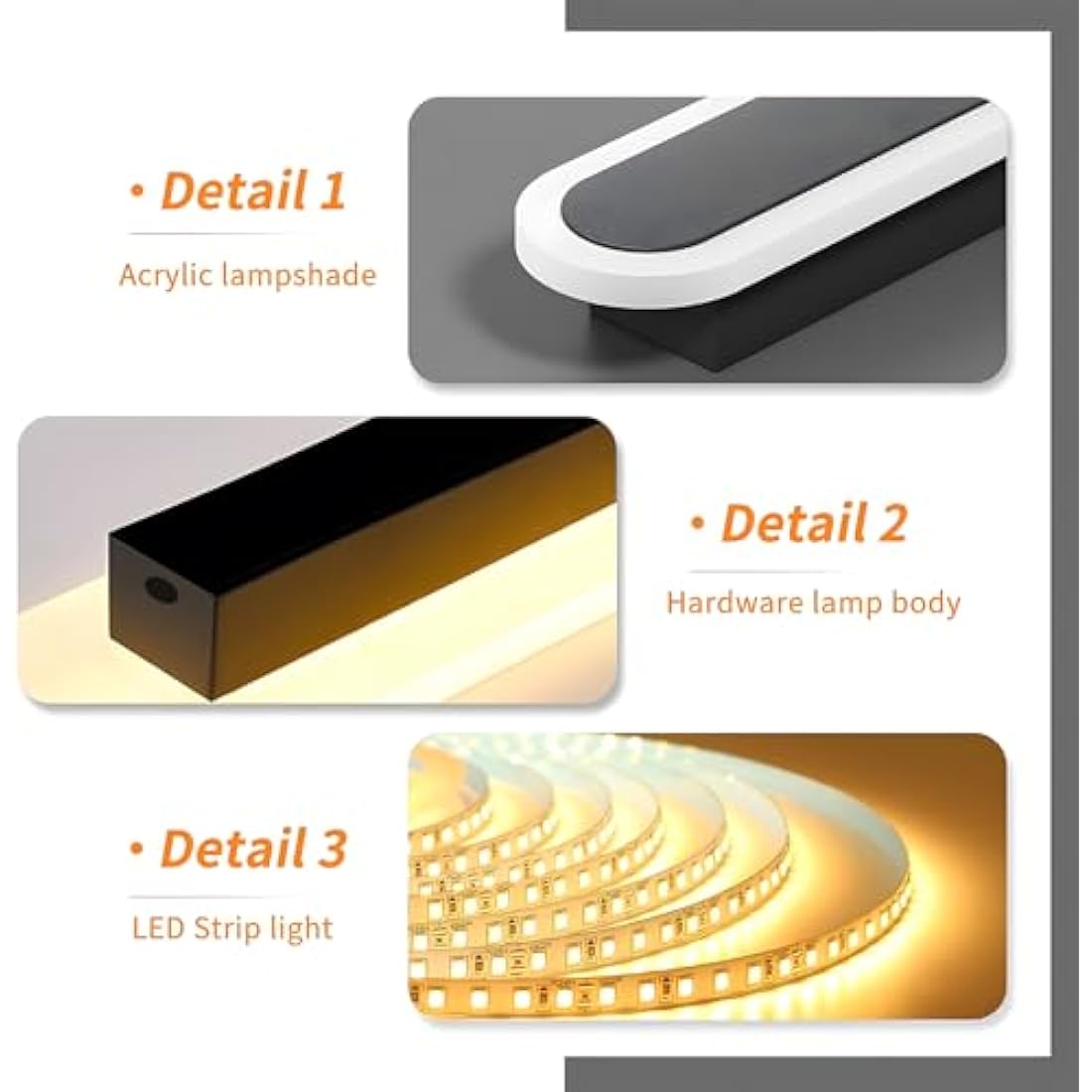 ZTWLEED Long Wall lamp,44W LED Wall Light Interior,120CM Tricolor Lighting Mode RA≥80 Living Room lamp,Black Wall Light for Living Room,Bedroom,Stairs,Hallway,AV220V
