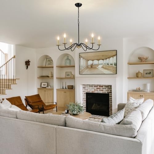 MRHYSWD Black and Gold Chandelier Lighting, 6 Lights Metal Pendant Light Fixtures Industrial Chandeliers Ceiling Light for Living Room Kitchen Dining Room Bedroom Hall, Height Adjustment