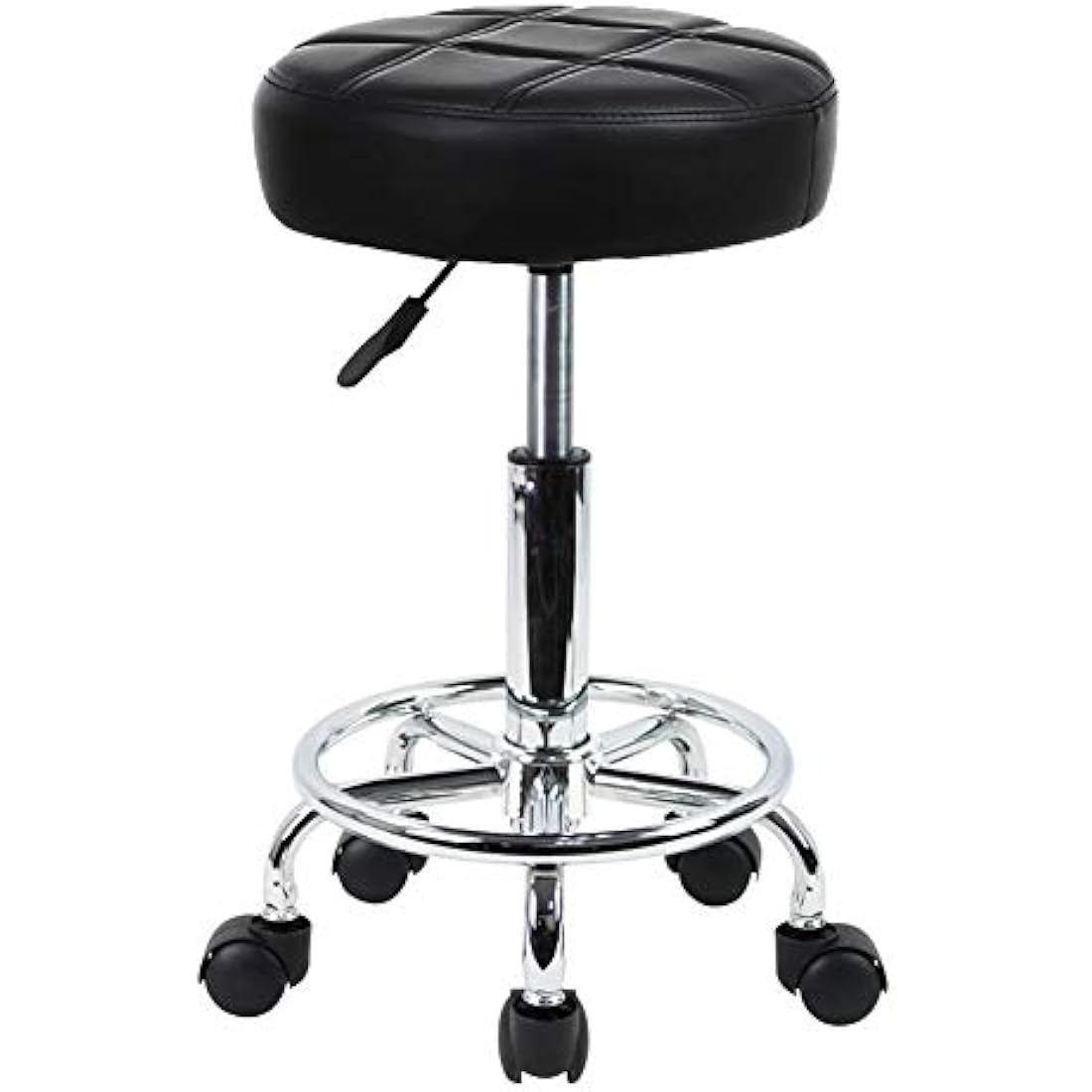 KKTONER Round Rolling Stool Chair PU Leather Height Adjustable Swivel Drafting Work SPA Shop Salon Stools with Wheels Office Chair Small (Black)