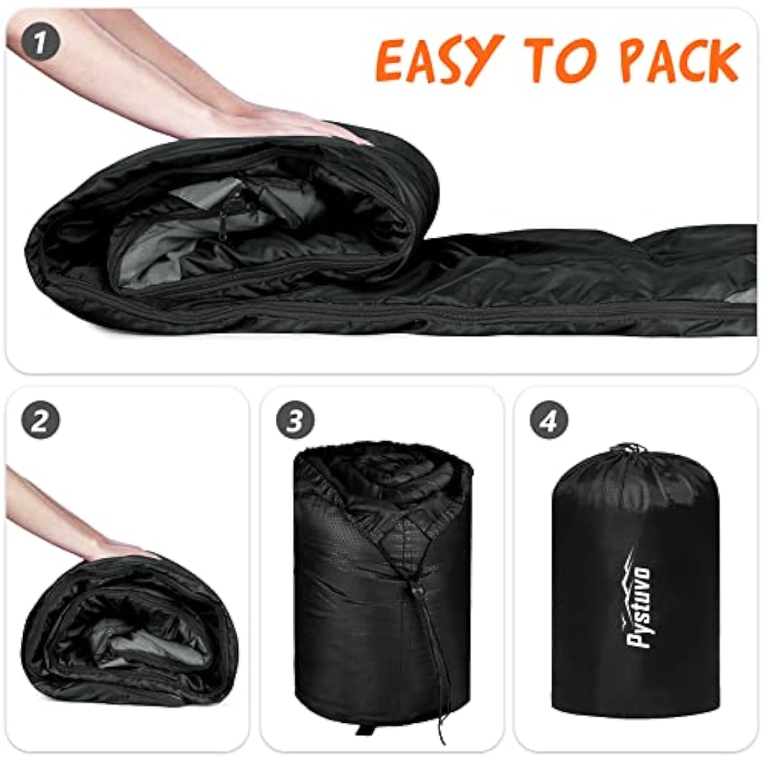 Pystuvo Sleeping Bag for Adults,4 Season Sleeping Bag,Lightweight,Waterproof Indoor & Outdoor Use,Comfortable Sleeping Sackfor Kids,Teens & Adults for Hiking,Backpacking and Camping