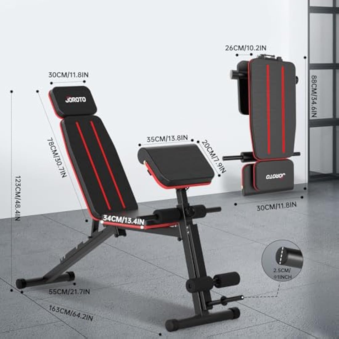 JOROTO Weight Bench Adjustable, Foldable Workout Bench Press, 350KG Load Strength Training Benches for Home Gym Full Body Workout, Roman Chair Dumbbell Bench