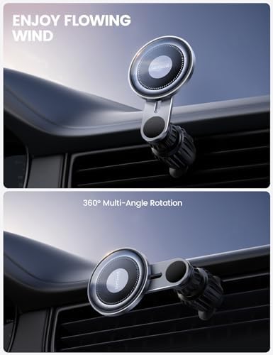 Lamicall for MagSafe Car Mount [Glass Panel] - Metal Magnetic Car Phone Holder with 20x N52 Magnet, Air Vent Cradle Hook for iPhone 16 15 14 13 Pro/Max/Plus/Mini & MagSafe Case, Others with Metal Ring