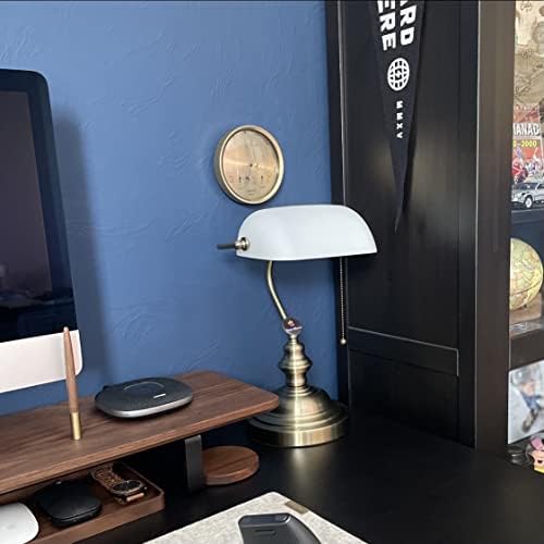 Newrays White Matted Glass Bankers Desk Lamp with Pull Chain Switch Plug in Fixture