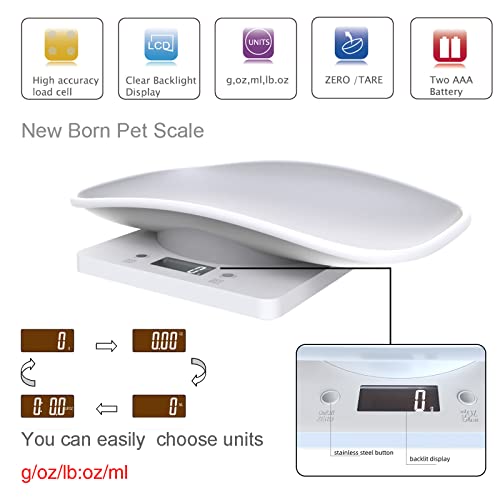 Multi-Function Digital Pet Scale for Small Animals Rabbit Hamsters Parrot,Large LCD Display Electronic Scales Weight Up to 10kg Capacity Pet Weighing Scale With Comfortable Curving Platform