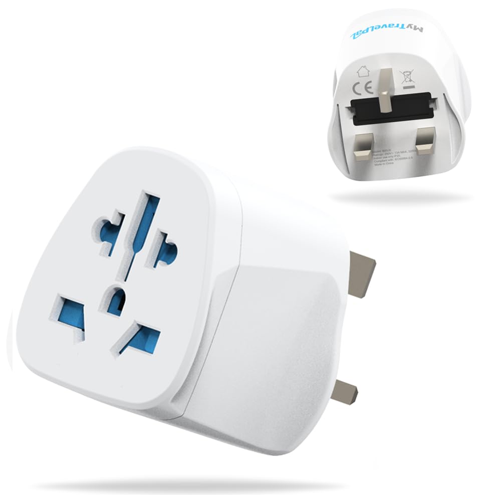 MyTravelPal World To UK Travel Adapter (2 Pack) | UK Safety Standards | 2 x Universal Travel Adaptor With 10A Fuse | Accepts US, Europe, Australia,