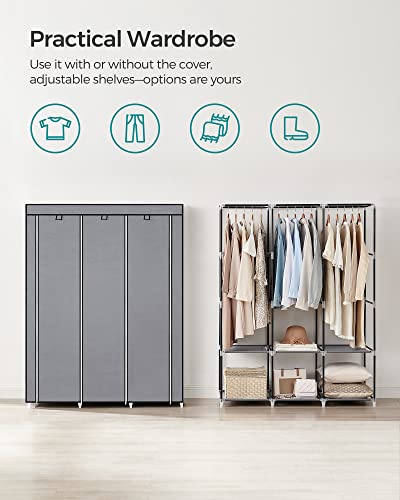 SONGMICS Clothes Wardrobe, Portable Closet with Cover, 130 x 45 x 167 cm, 3 Hanging Rails, Shelves, 4 Side Pockets, Large Capacity for Bedroom, Living