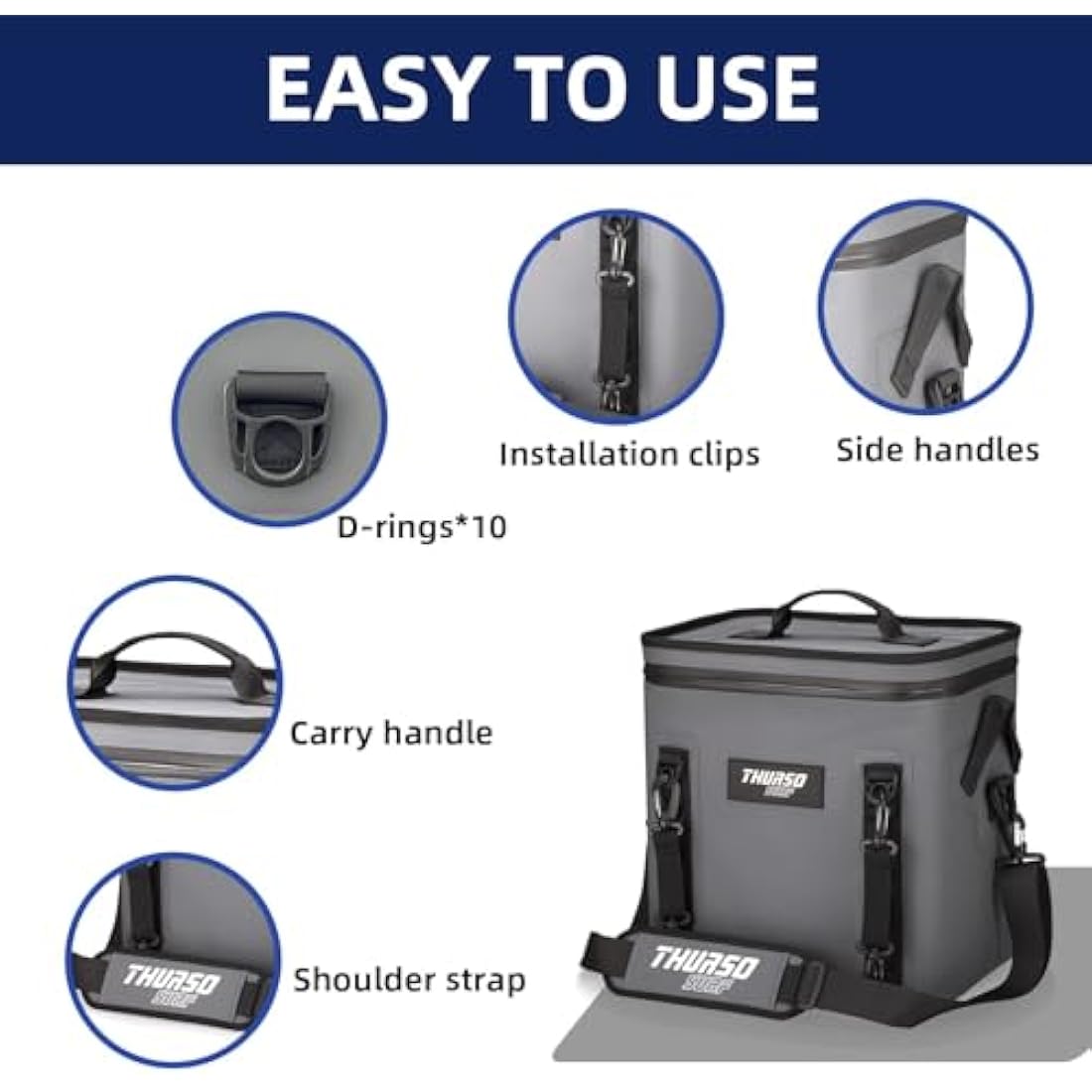 THURSO SURF Soft Cooler 24 Can Portable Ice Cooler Bag — 48 hr Insulation Leakproof & Airtight Waterproof Zipper Floating Beach Cooler for Travel Camping Kayak Paddleboard
