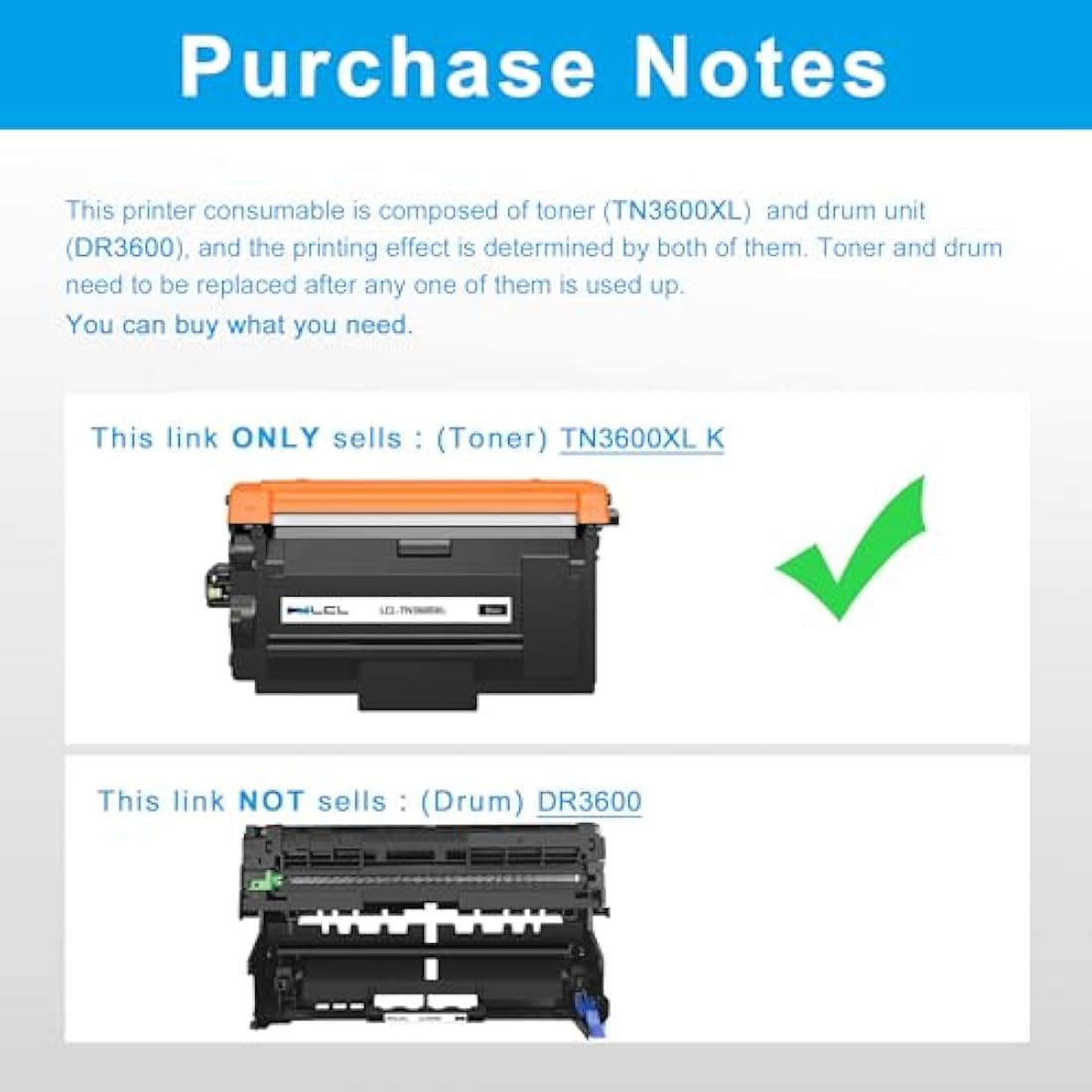 LCL TN3600XL 6000Pages Toner Cartridge Replacement for Brother TN3600 TN3600XL TN-3600 TN-3600XL for HL-L5210DN HL-L5210DW HL-L5215DN HL-L6410DN HL-L6415DN HL-L6210DW DCP-L5510DW (1Black)