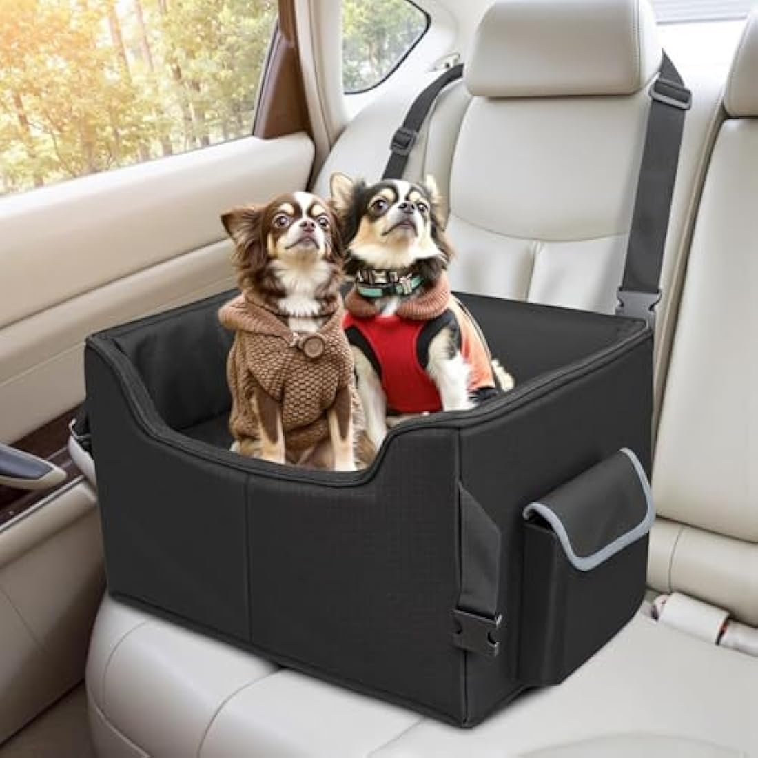 Babenest Dog Booster Car Seat, Extra Stable Pet Booster for Small to Medium-Sized Dogs Cats with Safety Leash, Washable Puppy Travel Car Seat Protector with Storage Pocket for Back Front Seat(M Black）