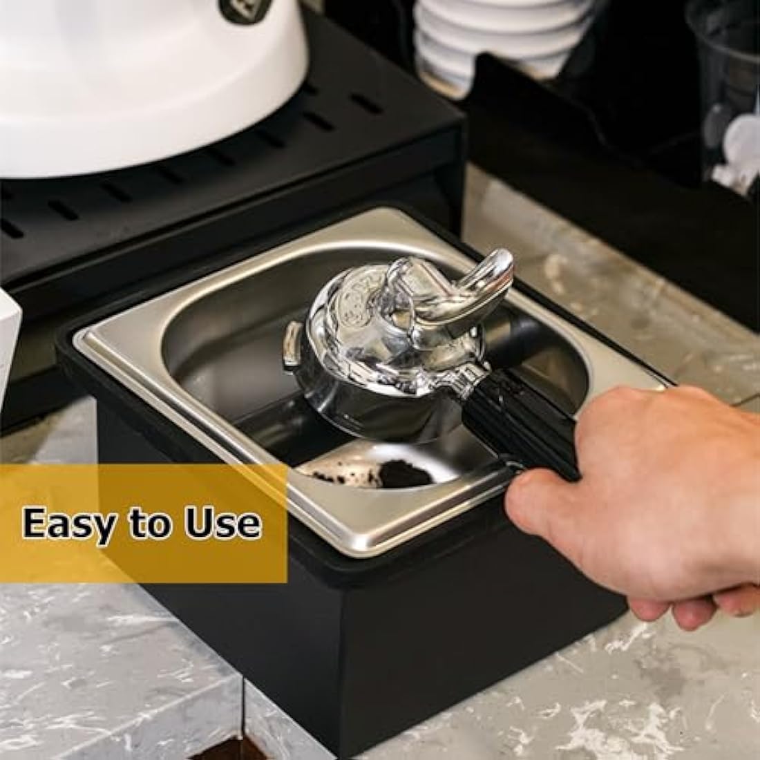 Gocoffun Espresso Coffee Knock Box, Stainless Steel Coffee Pucks Container, with Noise Reduction Rubber Ring,Silicone Bar for Knocking Portafilter Filter Grinds