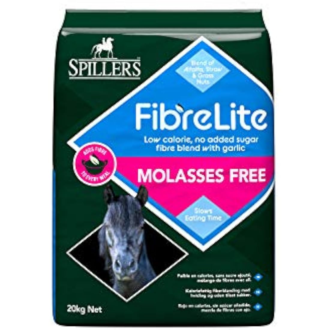 SPILLERS Fibre Lite Molasses Free Horse Feed 20kg - Horse Feed Ideal For Feeding Alongside Compound Feeds or Balancers - Includes Chopped Alfalfa and Garlic for Horses