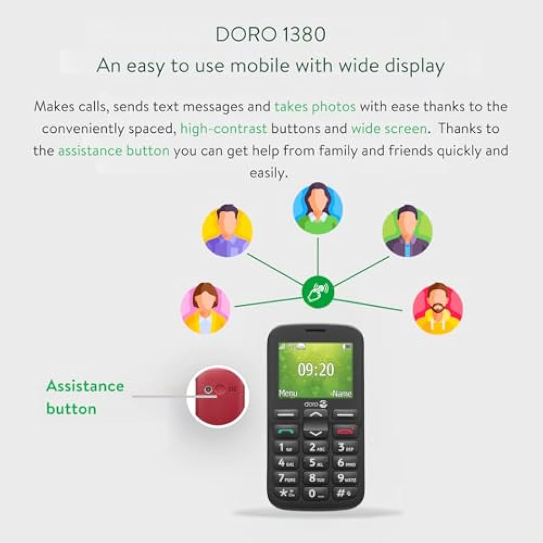 Doro 1380 Unlocked 2G Network ONLY Dual SIM Mobile Phone for Seniors with 2.4" Display, Camera and Assistance Button [UK and Irish Version] (Red)