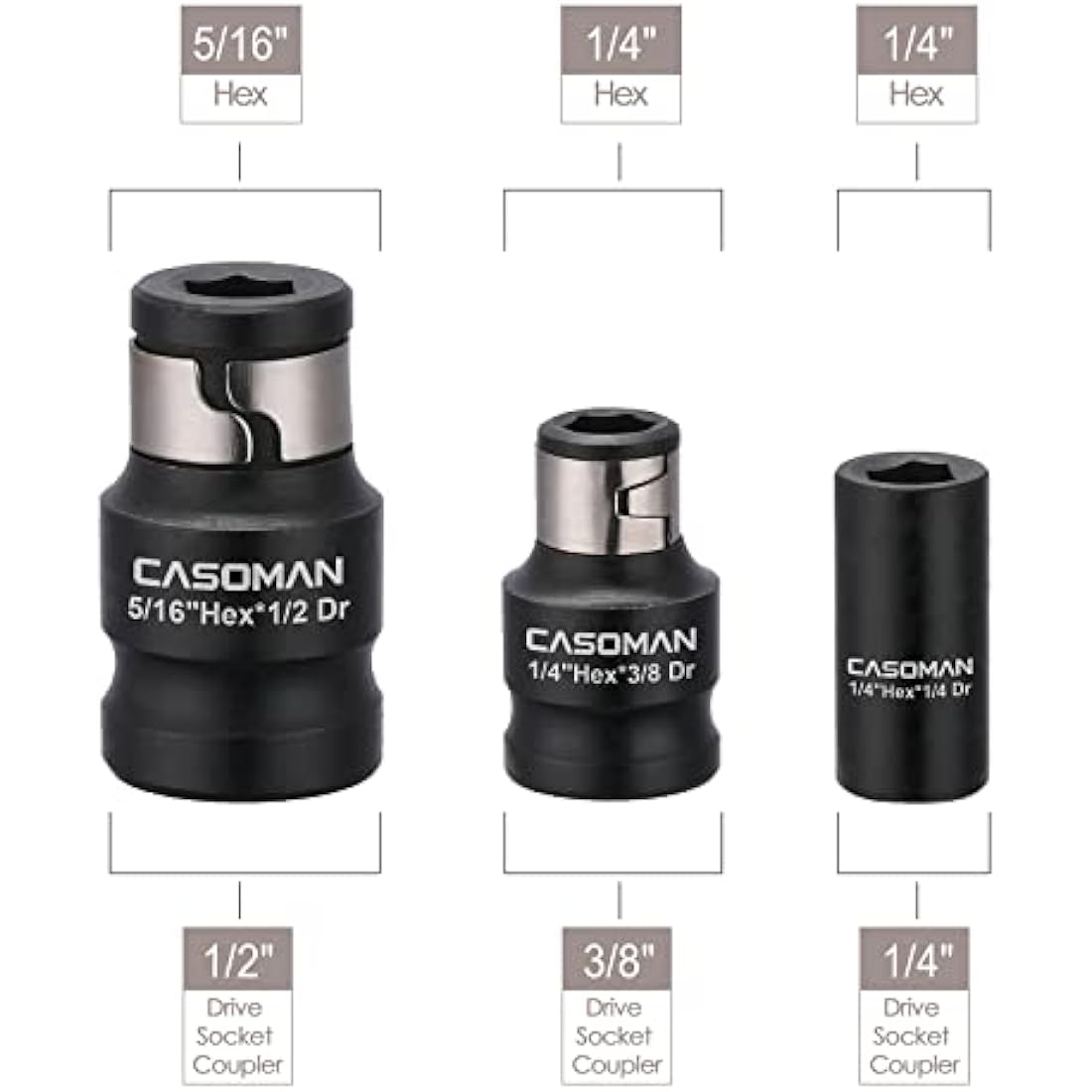 CASOMAN 18 Pieces Drive Tool Accessory Set, Socket Extension Tool, Includes Adapters, Extensions and Universal Joints and Impact Coupler, Professional Socket Accessories