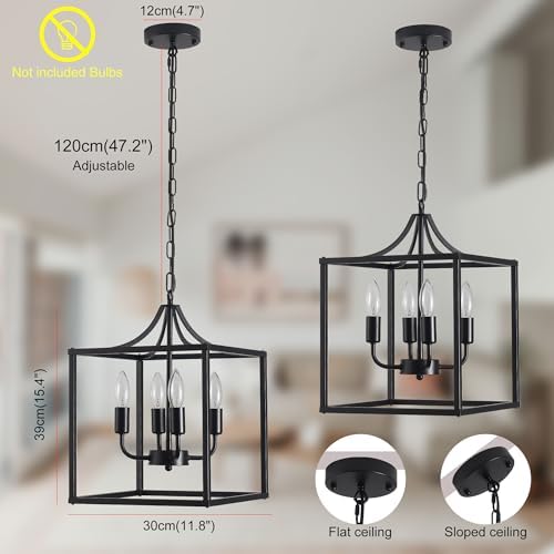 Qcyuui Industrial Metal Chandelier Elegant Black Chandeliers Ceiling Lights for Living Room Lantern Style Hanging Pendant Light Fitting