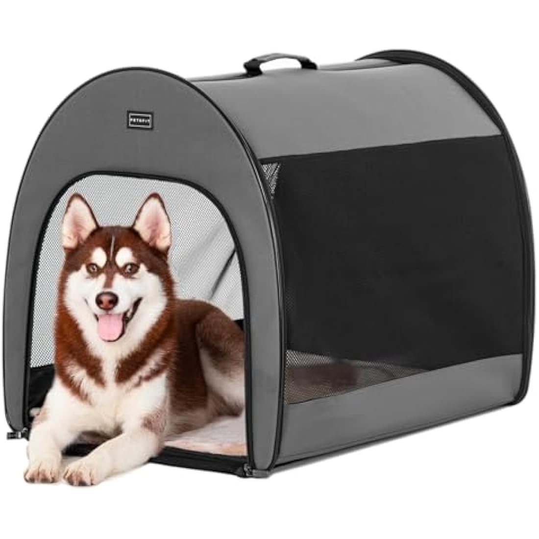 PETSFIT Soft Dog Crate Large, Travel Dog Crate - 30 Inch Lightweight, Roomy, Easy to Set Up, Portable Pop Up Dog Carrier with Thick Mat, Sturdy Portable Cat Kennel, Grey