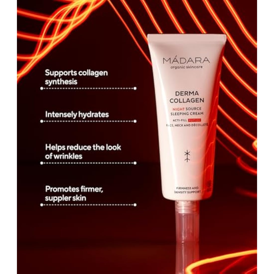 MADARA Organic Skin Care DERMA COLLAGEN Night Source Sleeping Cream – Overnight Hydrating & Firming Cream with Peptides, Algae & Hyaluronic Acid for Anti-Aging & Skin Renewal, 70ml