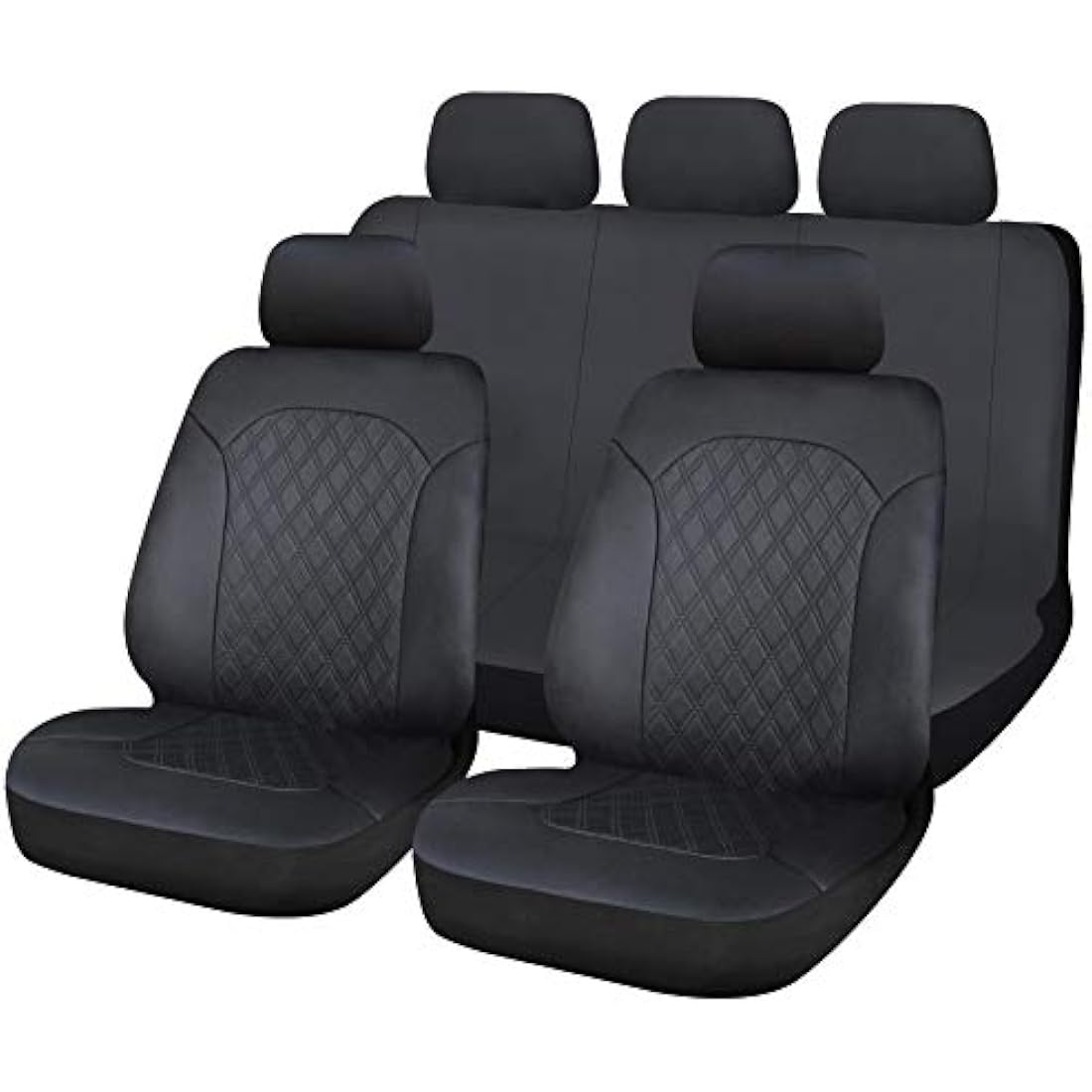 UKB4C Leatherette Front & Rear Car Van Seat Covers with Headrest Quilted pattern Black