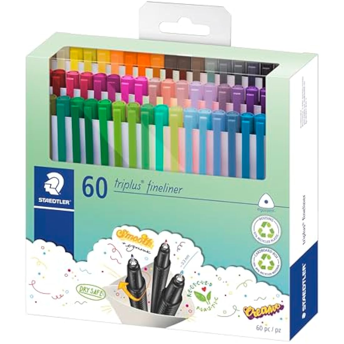 STAEDTLER 334 C60 Triplus Fineliner Superfine Pen, 0.3mm Line Width - Assorted Colours (Pack of 60)