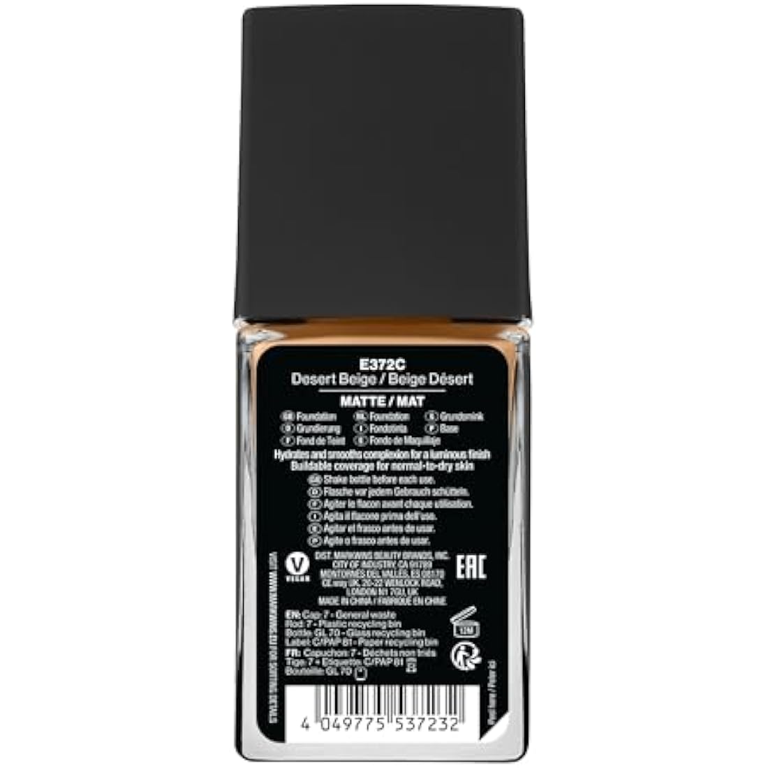 Wet n Wild, Photo Focus Foundation Matte, High-coverage Foundation with Light-adjusting Complex for a White Cast-free Effect and a Camera-ready Makeup, Matte Finish, Vegan, Desert Beige